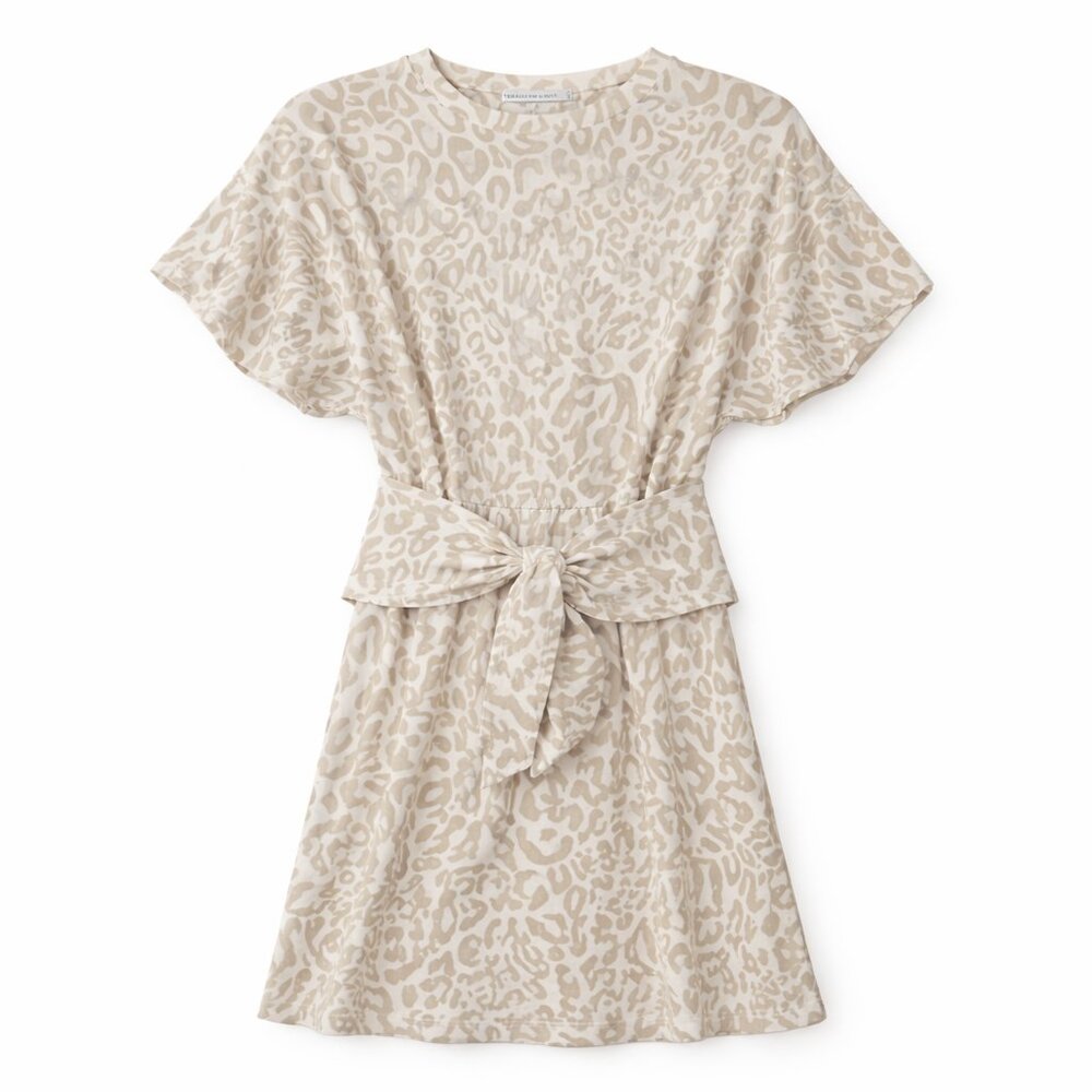 Rebecca Minkoff Leopard Print Tie-Waist Dress | XS | Neutral Animal Print Mini
